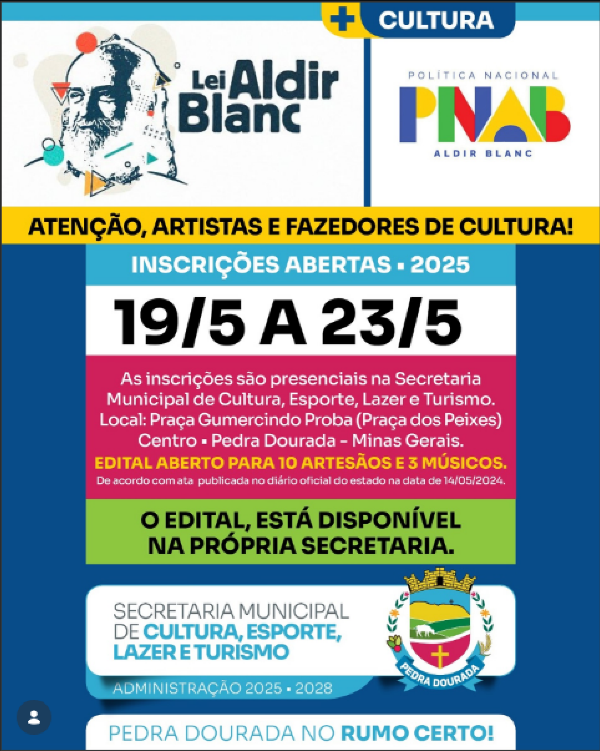 Secretaria de Cultura de Pedra Dourada abre cadastro para artesãos e músicos